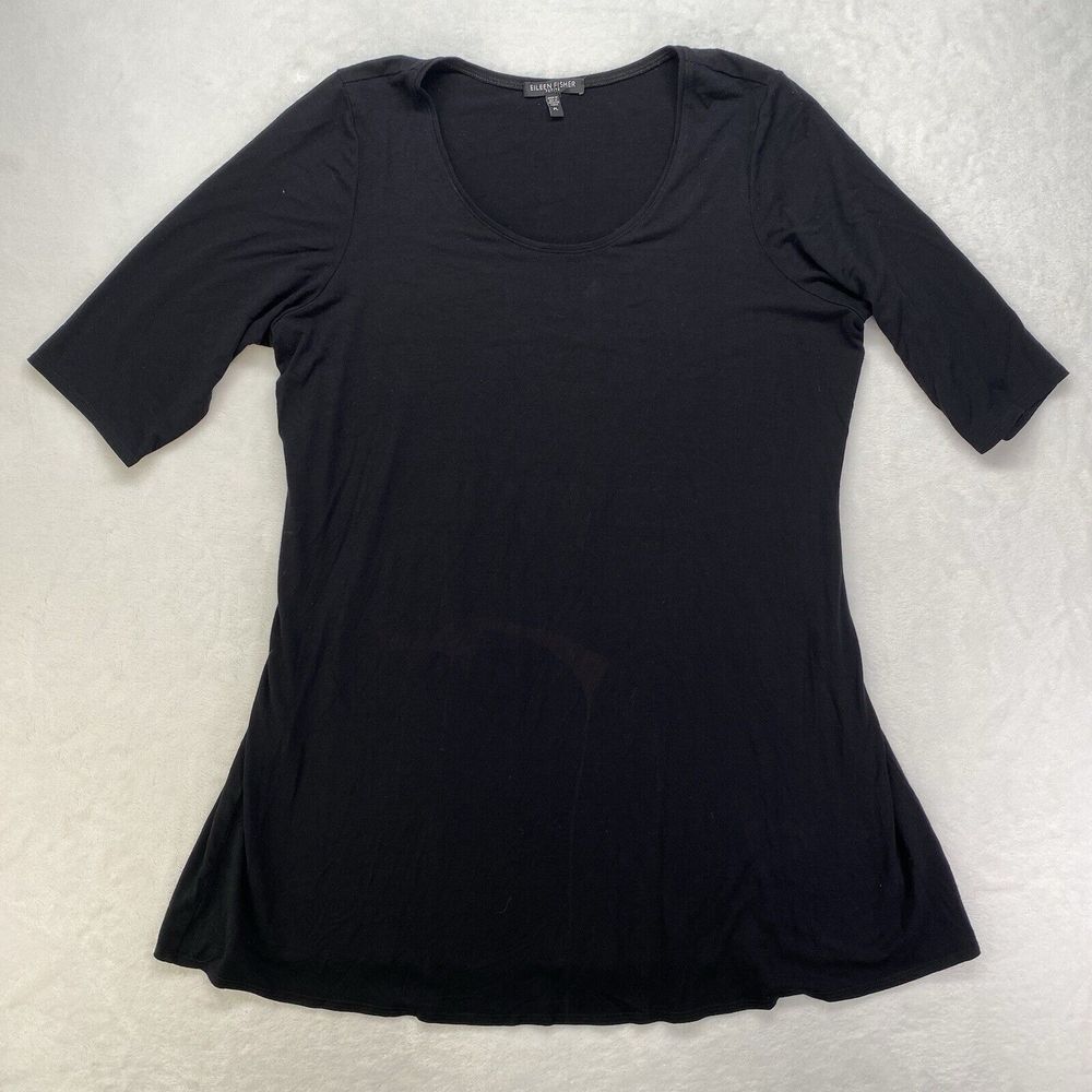Eileen Fisher top Womens PL Black Trapeze Tunic Knit Top - Flaw